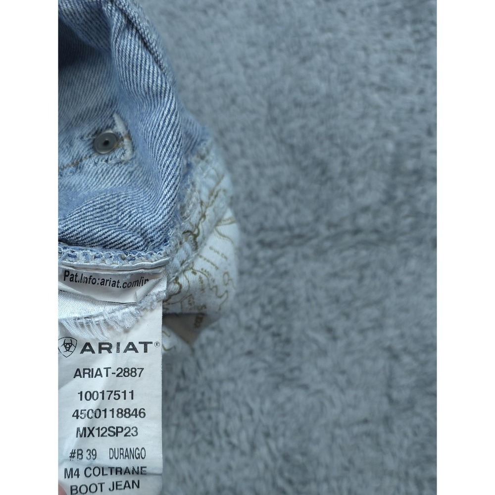 Ariat M4 Coltrane Jeans Mens 32x32 Light Blue Wash Bootcut Distressed - Picture 10 of 16